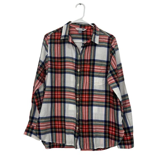 Old Navy Women Plaid Button-Up Long Sleeve Flannel The Classic Shirt-Cotton SZ L - Picture 1 of 10